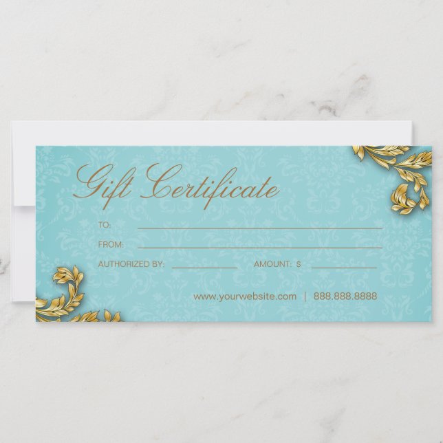 Cartes-cadeaux Salon Spa Gold Leaf Blue (Devant)