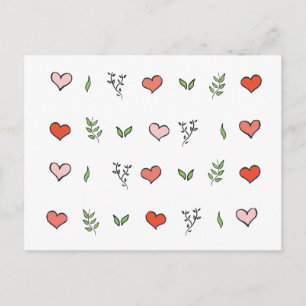 Cartes cardiaques botaniques vertes rouges et rose