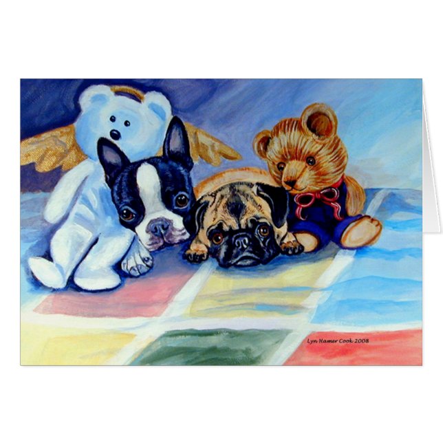 Cartes Carlin et Boston Terrier Pups (Devant horizontal)