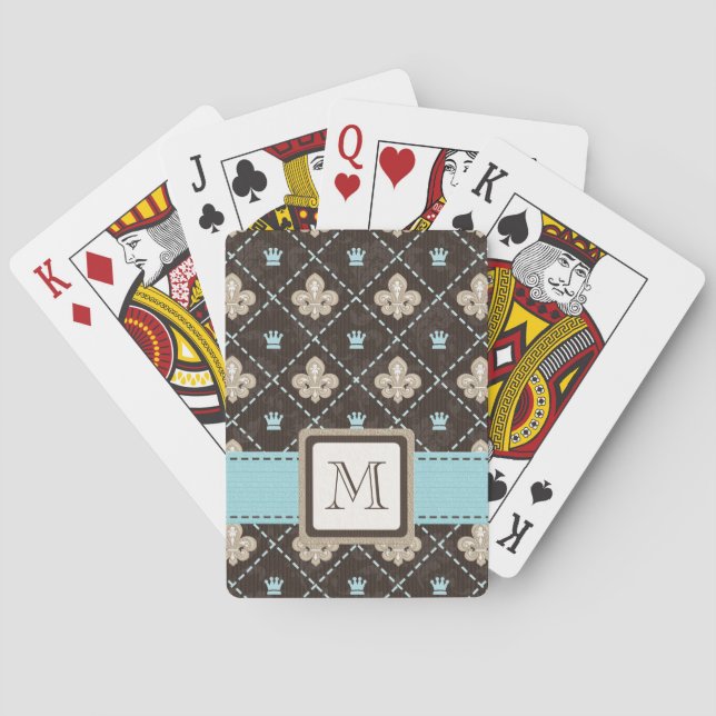 Cartes Carte de jeu Monogrammée Fleur de Lis Bleue Bicycl (dos)