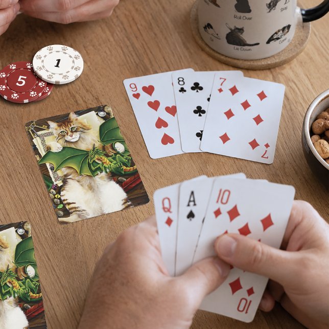 Cartes Chat de fantaisie de jeu Dragon vert dés (Créateur téléchargé)