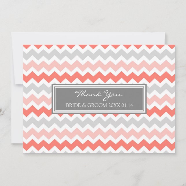 Cartes Chevron gris de corail de Merci de mariage (Devant)