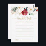 Cartes Classic Gold Floral Bucket List<br><div class="desc">Ces cartes classiques de seau à fleurs dorées sont l'activité idéale pour une réception de mariage rustique ou une douche nuptiale. Le design se compose de fleurs blanches, bordeaux et dorées et de baies au feuillage vert disposées en bouquets élégants. Modifier le libellé pour convenir à tout événement de vie....</div>