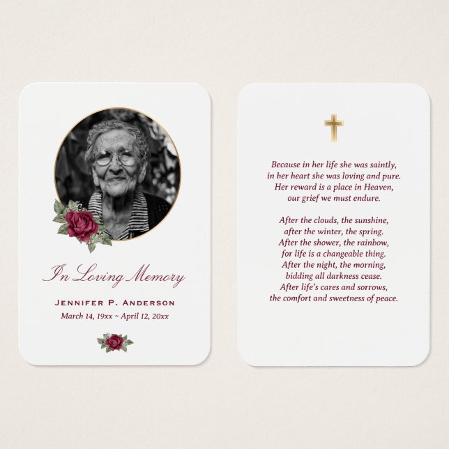 Cartes commémoratives florales en or rose rouge de (Devant & derrière)