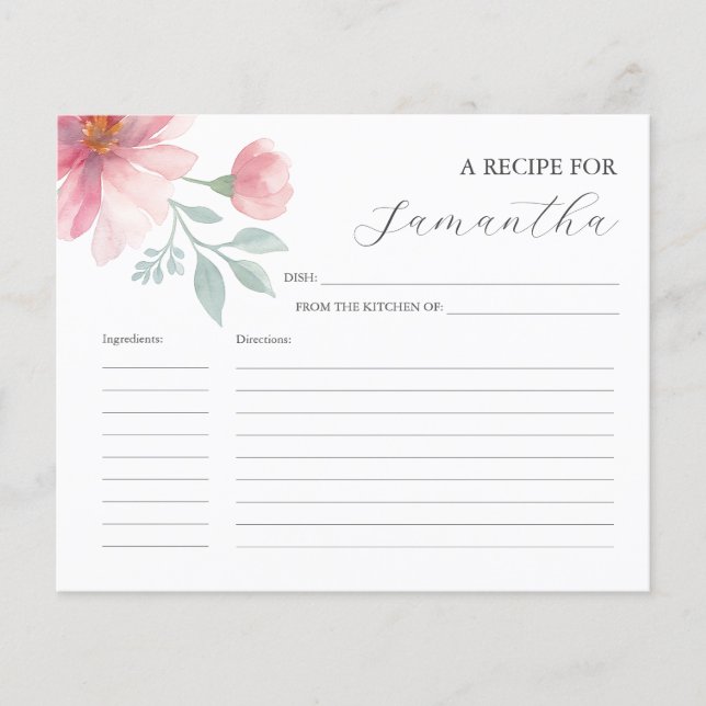 Cartes cuisine Recette Pink Watercolor Flowers (Devant)