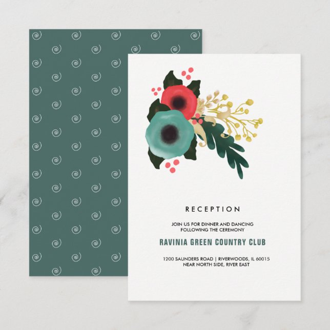 Cartes d'accueil de mariage Turquoise rose floral (Devant / Derrière)