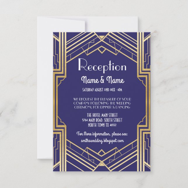 Cartes d'accueil Gatsby Art Déco Gold Wedding (Devant)