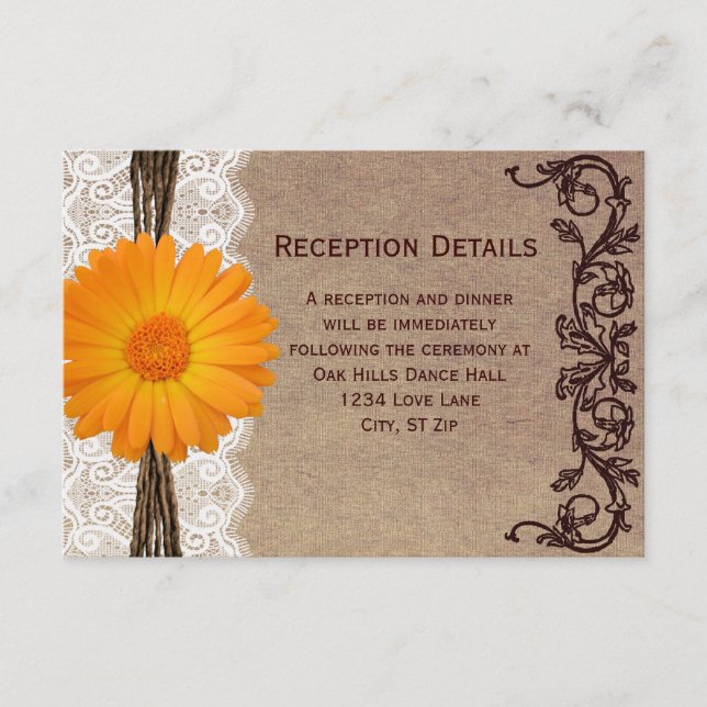 Cartes d'accueil Rustique Orange Gerber Daisy Wedd (Devant)