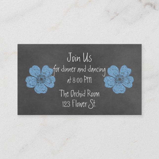 Cartes d'accueil Wild Blue Rose Chalkboard (Devant)