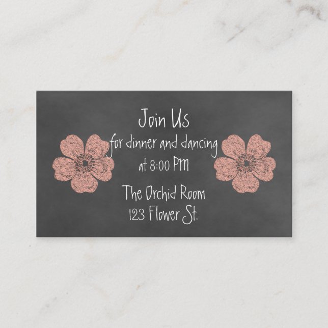 Cartes d'accueil Wild Peach Roses Chalkboard (Devant)