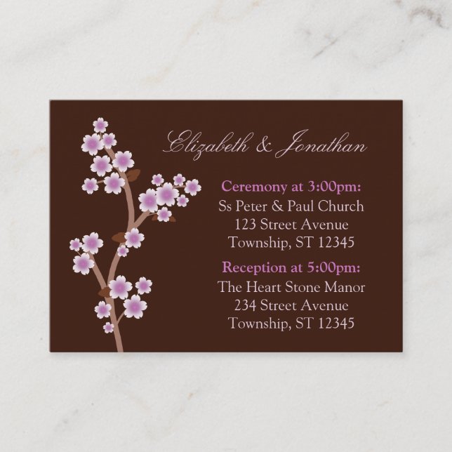 Cartes d'adresse Mariage Brown Purple Cherry Bloss (Devant)