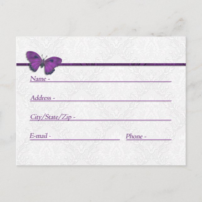 Cartes d'adresse Mariage Papillon Brocade violet (Devant)