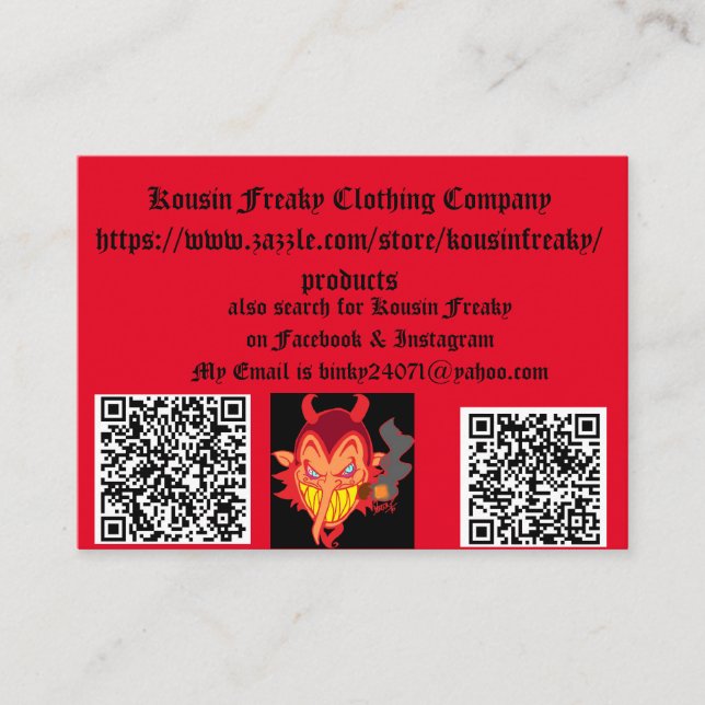 Cartes d'affaires Kousin Freaky (Devant)