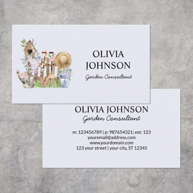 Cartes d'affaires pour outils de jardinage de plan (Front and back)