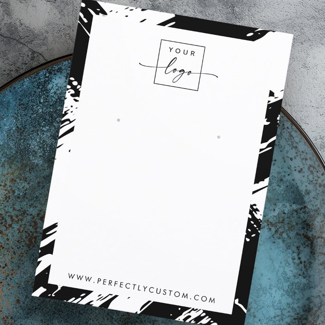 Cartes d'affichage d'oreille en noir et blanc (Black and white brushstrokes earring display card)