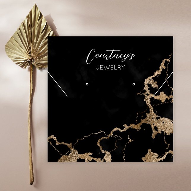 Cartes d'affichage pour bijoux en marbre noir et o (Black marble and gold glitter square jewelry display tags)