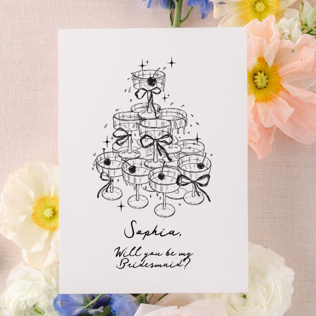 Cartes d'aide-mémoire pour les rubans et champagne (Champagne and Bows Bridesmaid Proposal card)