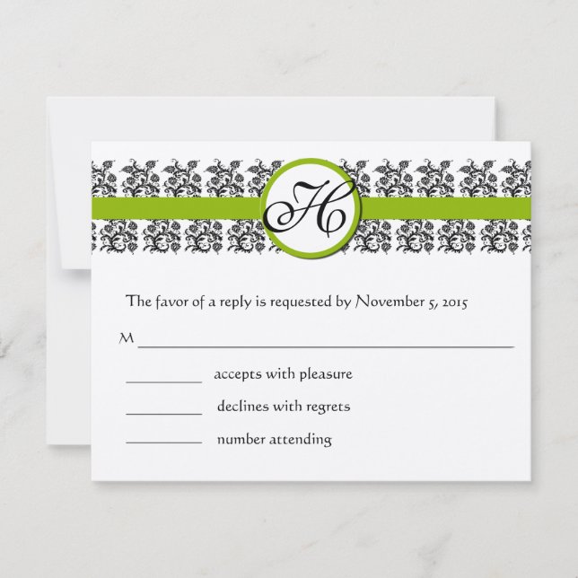 Cartes Damask Green Trim RSVP-Exigez le 5 x 7 (Devant)