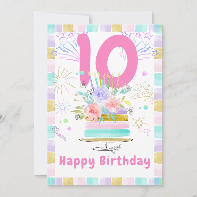 Cartes d'anniversaire 10 ans pour filles (Devant)