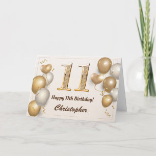 Cartes d'anniversaire 11 ans Ballons et Confettis 
