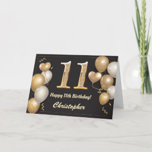 Cartes d'anniversaire 11 ans Ballons noirs et doré