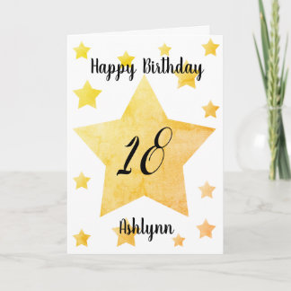 Cartes d'anniversaire 18 ans avec étoiles aquarell
