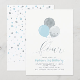 Cartes d'anniversaire 4 ans garçons avec ballons b