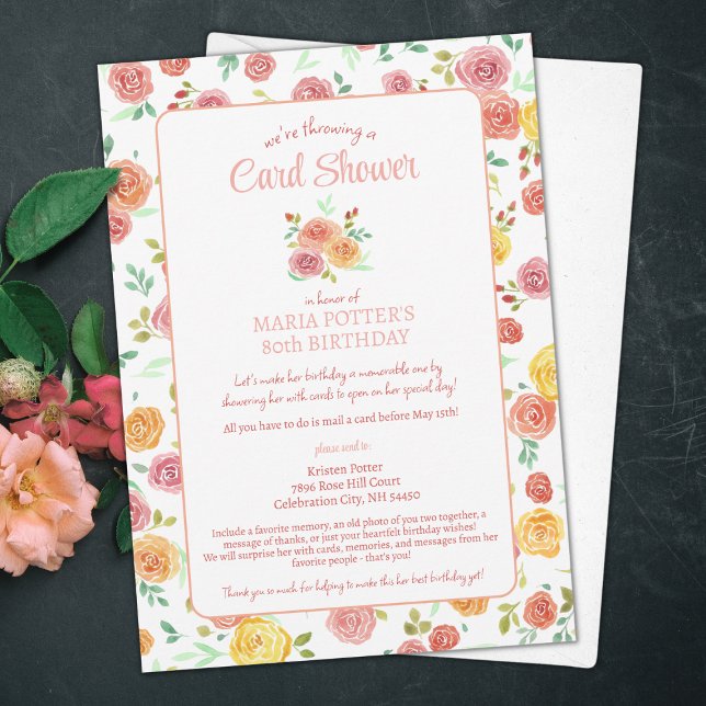 Cartes d'anniversaire 80 ans Fleurs aquarelles (Créateur téléchargé)