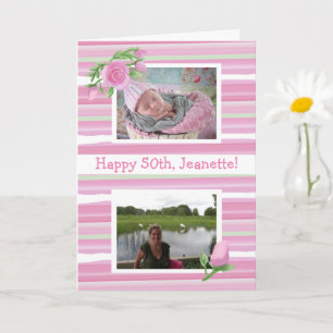 Cartes d'anniversaire à aquarelle rose avec photos