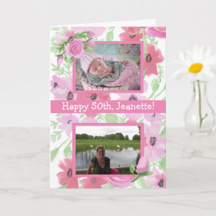 Cartes d'anniversaire à aquarelle rose Maintenant