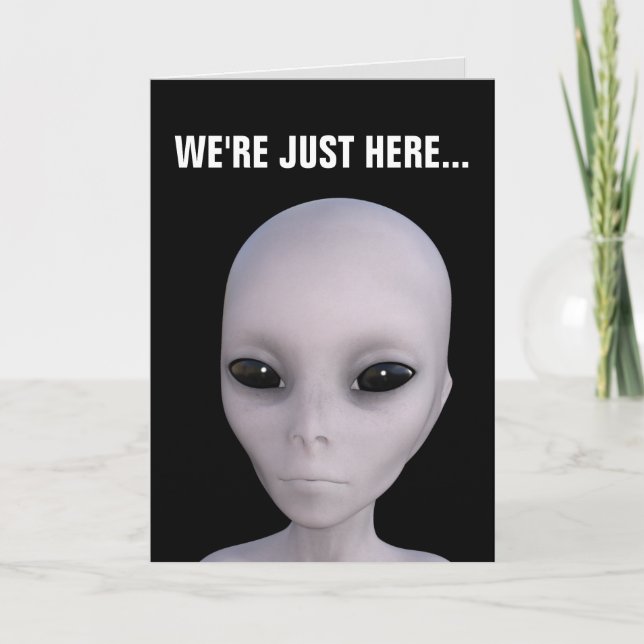CARTES D'ANNIVERSAIRE ALIEN UFO LITLE GREY MAN (Devant)