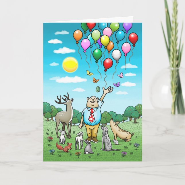 Cartes d'anniversaire avec des ballons dans l'air (Devant)