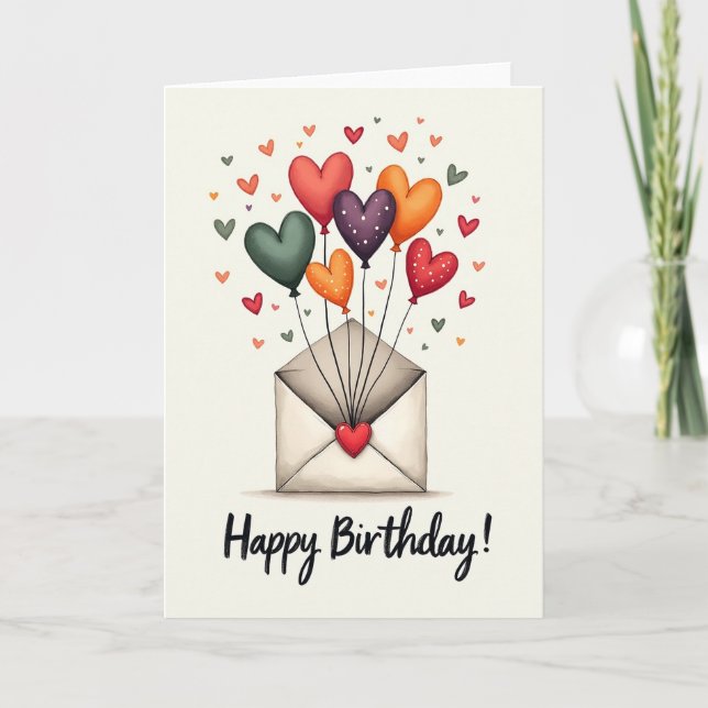 Cartes d'anniversaire Ballons Cœur Joyeux (Devant)
