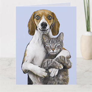 CARTES D'ANNIVERSAIRE CHAT ET CHIEN ART ROMANTIQUE