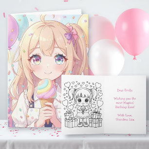Cartes d'anniversaire de fille Anime avec page de