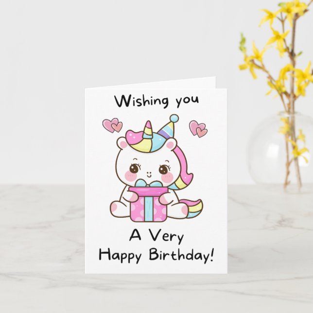 Cartes d'anniversaire de la licorne pour les fille (Fleur jaune)