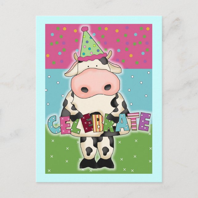 Cartes d'anniversaire de la vache et Postage (Devant)