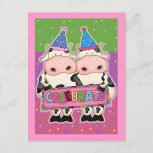 Cartes d'anniversaire de la vache et timbres d'éta