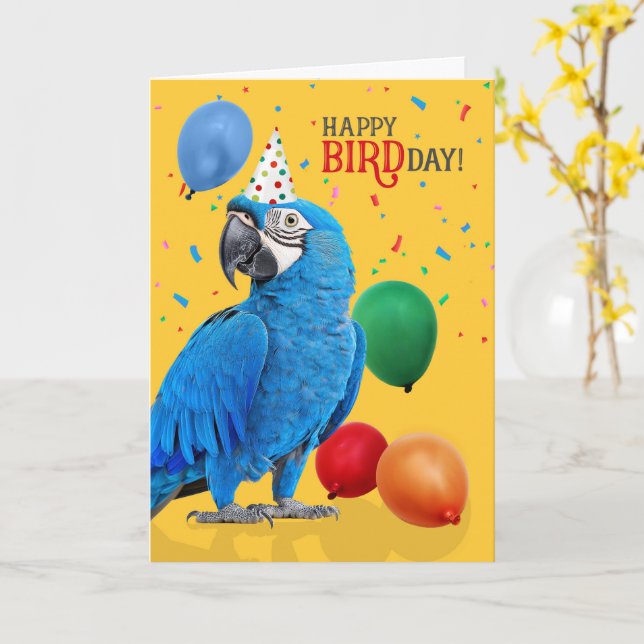 Cartes d'anniversaire drôle de perroquet Ara Hyaci (Fleur jaune)
