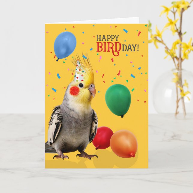 Cartes d'anniversaire drôle de perroquet Cacatoès (Fleur jaune)