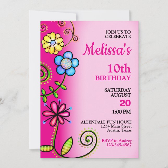Cartes d'anniversaire fantaisistes avec des fleurs (Devant)