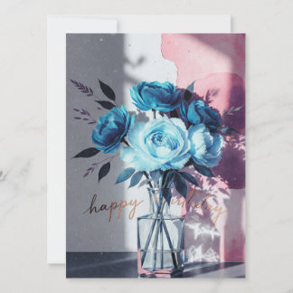 cartes d'anniversaire fleurs modernes bleues aquar