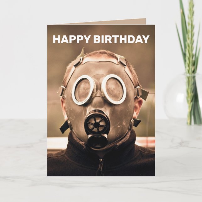 CARTES D'ANNIVERSAIRE MASQUE GAZ (Devant)