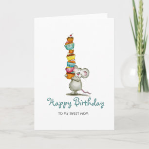 Cartes d'anniversaire mignonne souris avec cupcake
