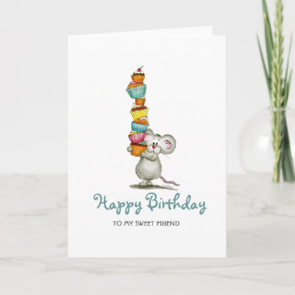 Cartes d'anniversaire mignonne souris avec des cup
