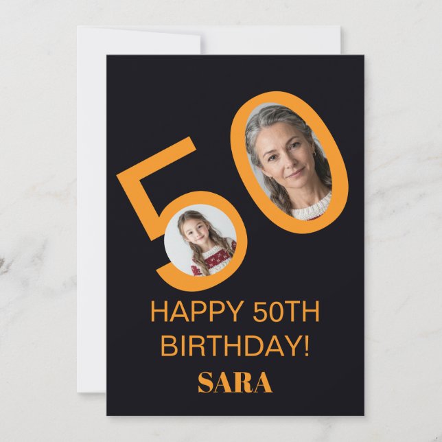 Cartes d'anniversaire Noir Or 50e Conception de Ph (Devant)