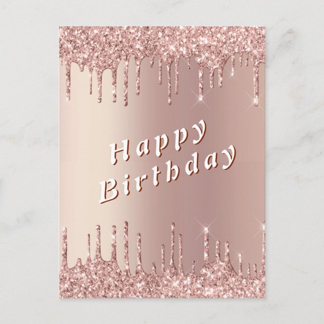 Cartes d'anniversaire Paillettes Rose Doré Brillan (Devant)