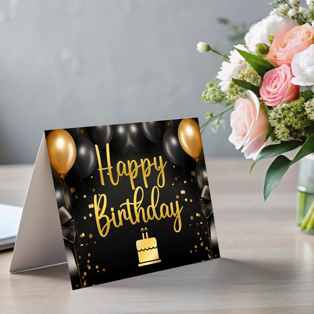 Cartes d'anniversaire professionnelles Ballons Or  (Black Gold Balloons Business Happy Birthday card)