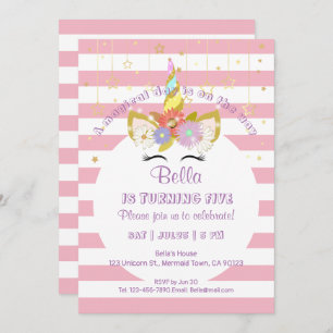 Cartes d'anniversaire rose et or Unicorne