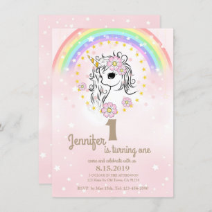 Cartes d'Anniversaire Rose Unicorn RainBow